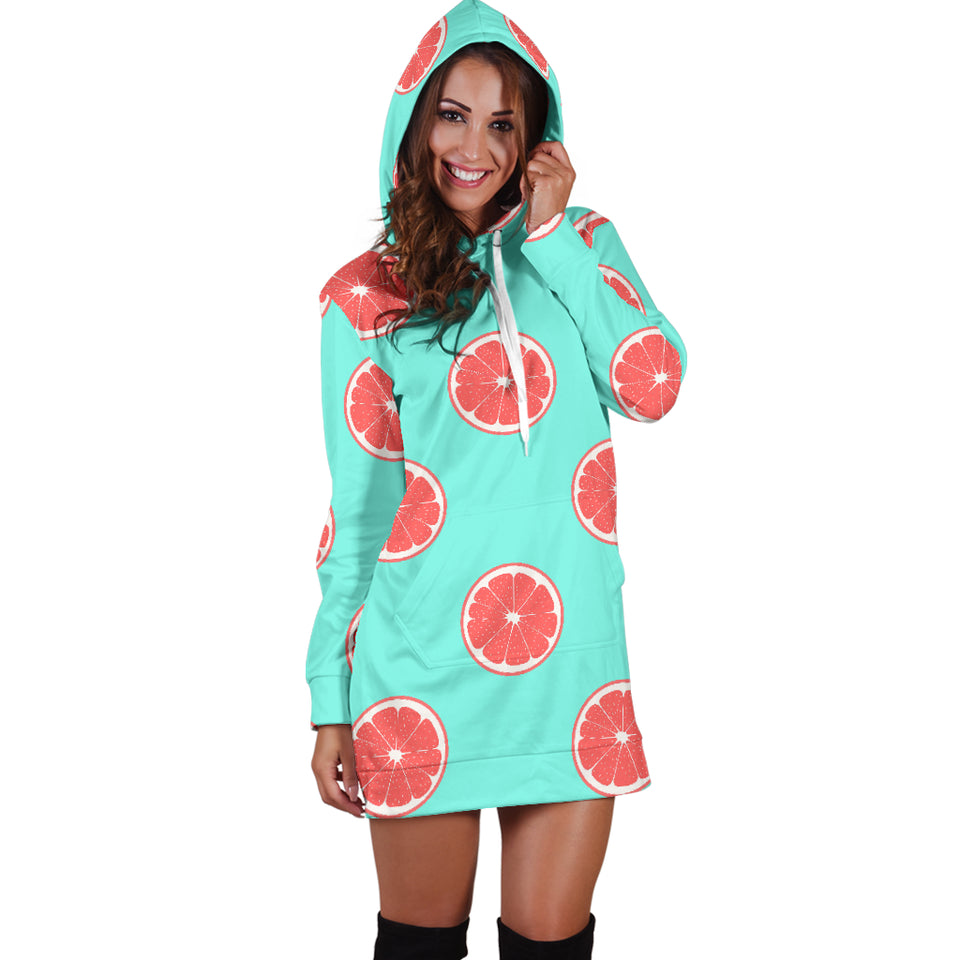 Grapefruit Green Background Women'S Hoodie Dress