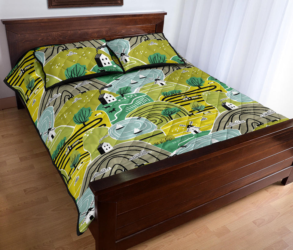 Hand drawn windmill pattern Quilt Bed Set