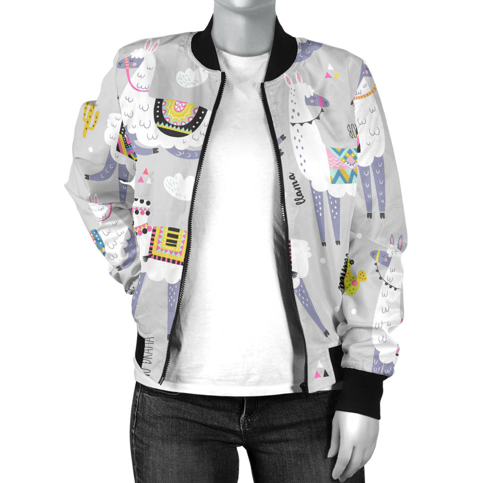 Cute Llama Alpaca Pattern Women'S Bomber Jacket