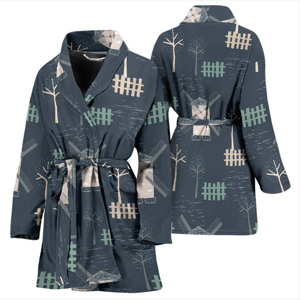 Windmill Tree Pattern Women'S Bathrobe