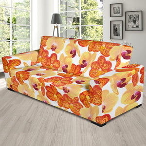 Orange Yellow Orchid Flower Pattern Background Sofa Slipcover