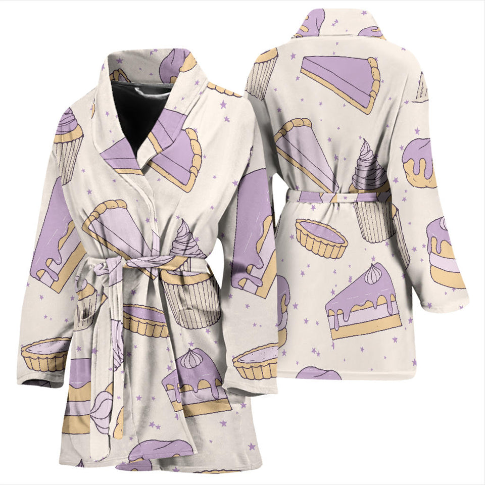 Cakes Pies Tarts Muffins And Eclairs Purple Blueberry Topping Pattern Women'S Bathrobe