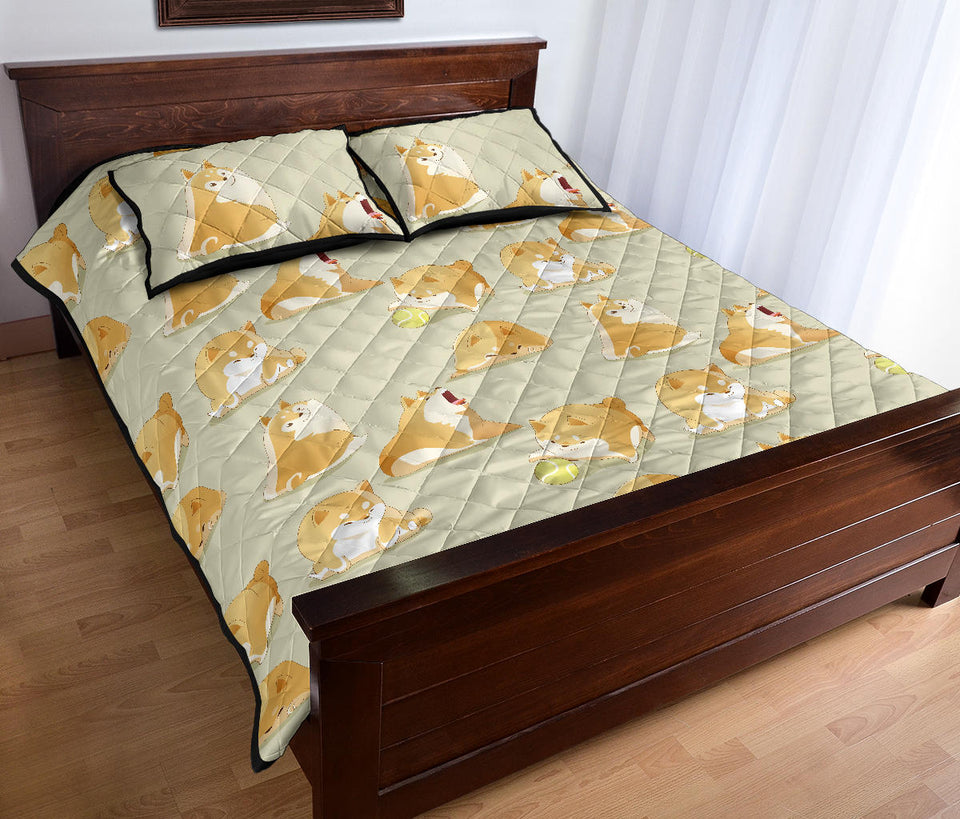 Cute fat shiba inu dog pattern Quilt Bed Set
