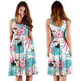 Toucan Tropical Flower Leave Pattern Sleeveless Midi Dress