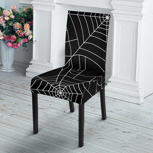 Spider Web Pattern Black Background White Cobweb Dining Chair Slipcover