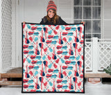 Red Blue Guitar Pattern Premium Quilt