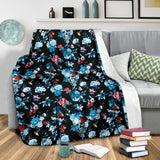 Skull Flower Roses Leave Pattern Premium Blanket