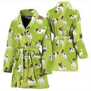 Jack Russel Pattern Print Design 01 Women's Bathrobe