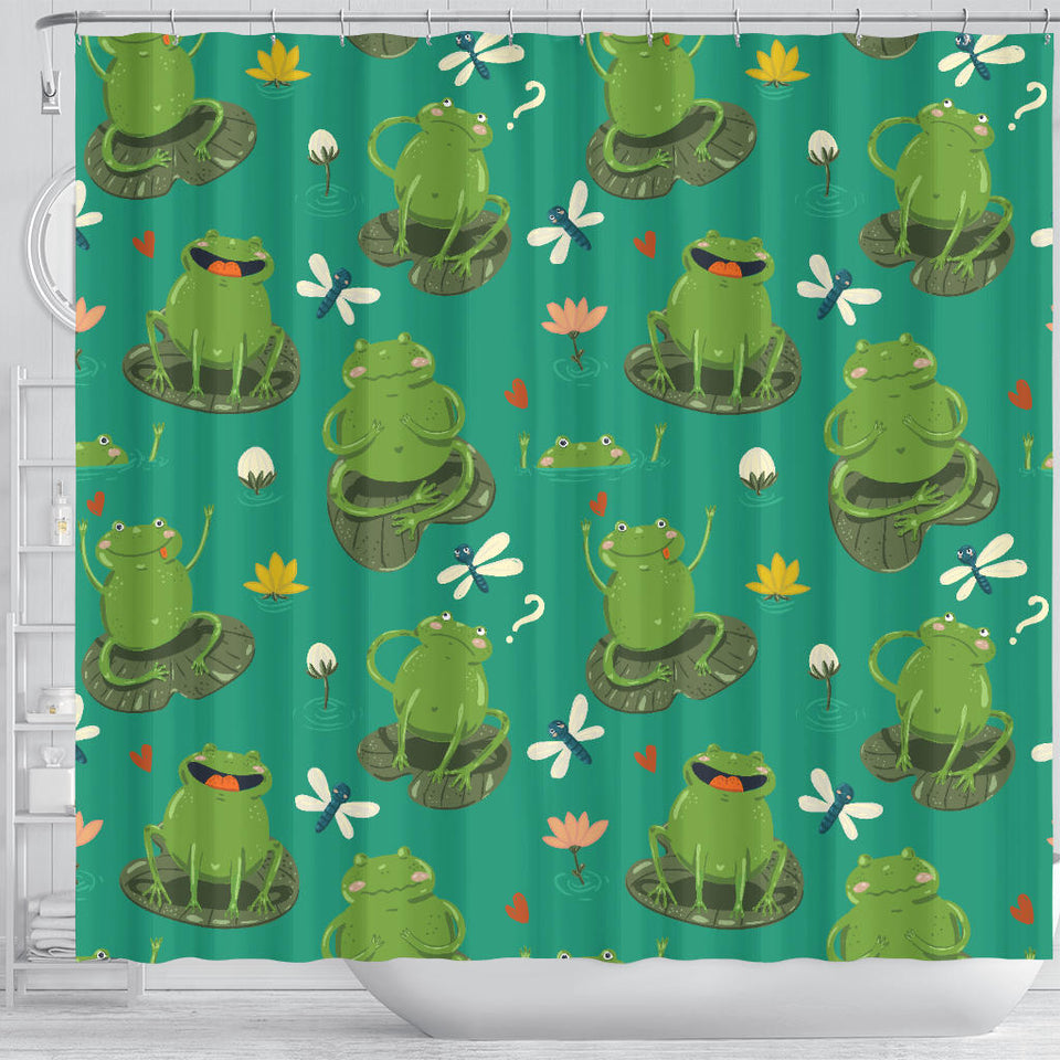 Cute Frog Dragonfly Design Pattern Shower Curtain Fulfilled In US