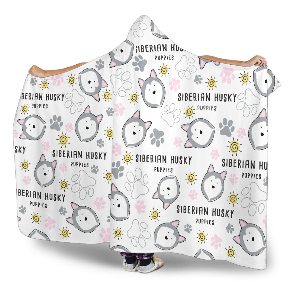 Siberian Husky Design Pattern Hooded Blanket