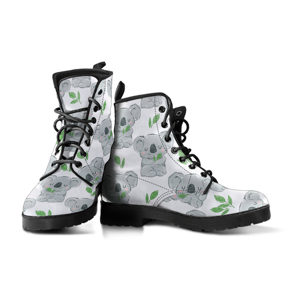 Hand Drawn Koala Leaves Pattern Leather Boots