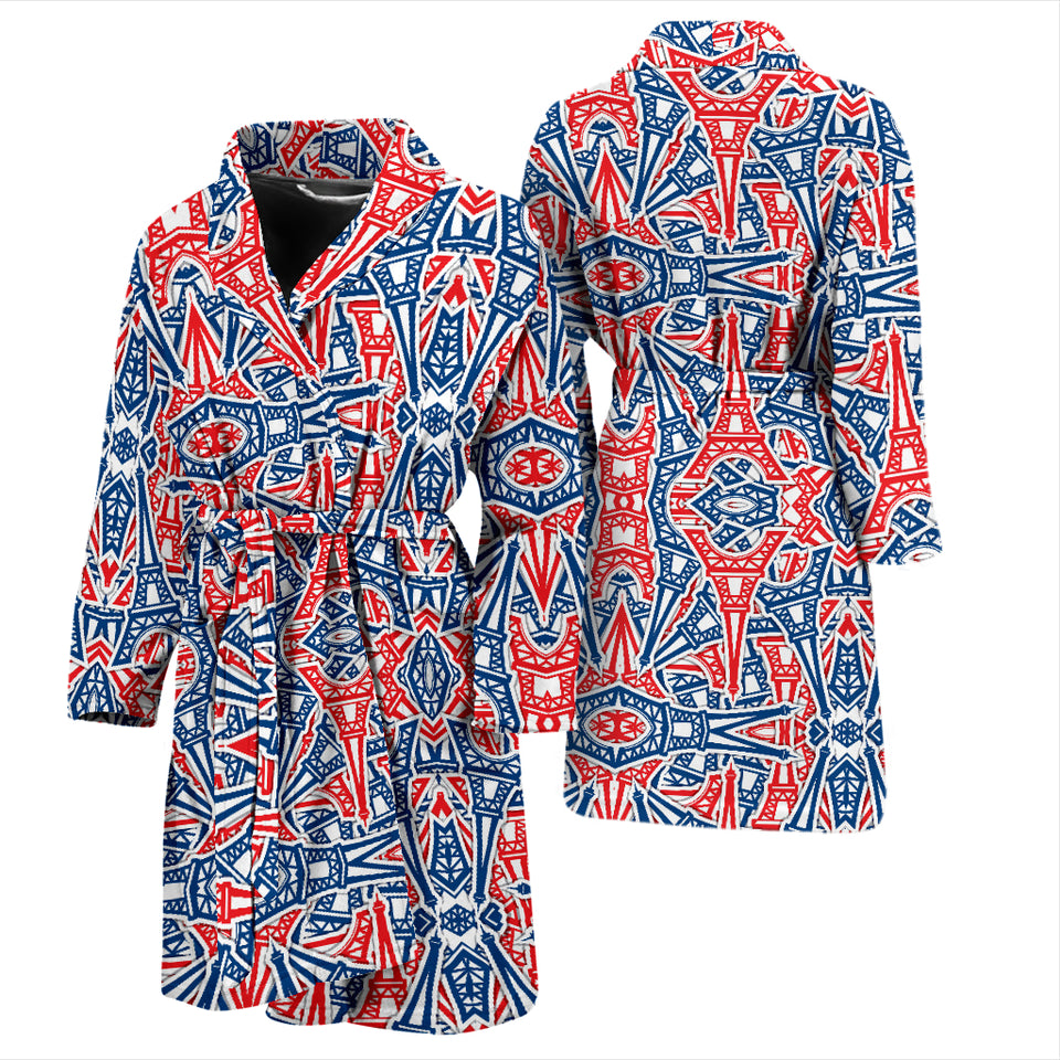 Eiffel Tower Pattern Print Design 02 Men's Bathrobe