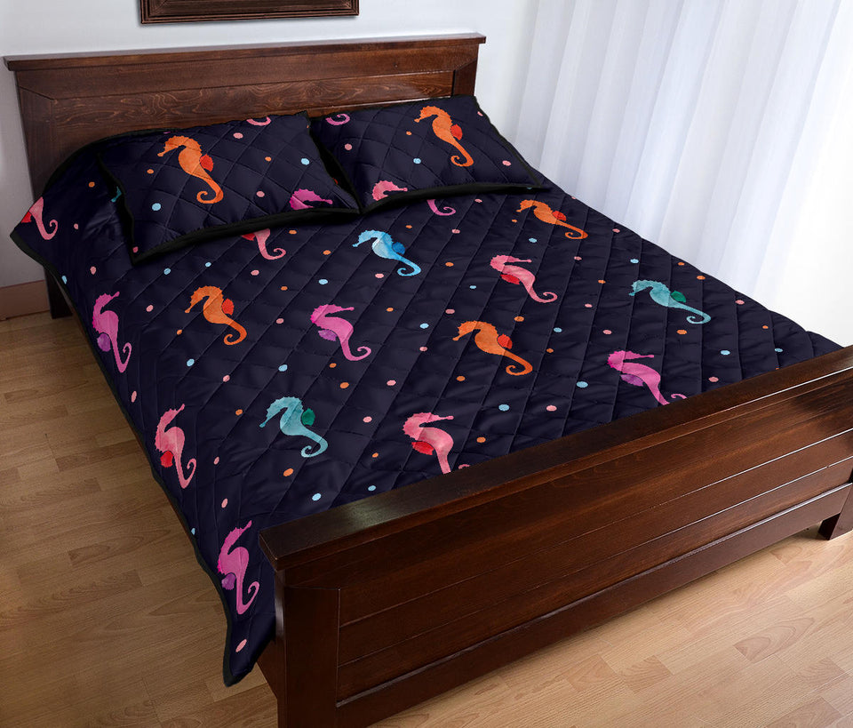 Watercolor colorful seahorse pattern Quilt Bed Set