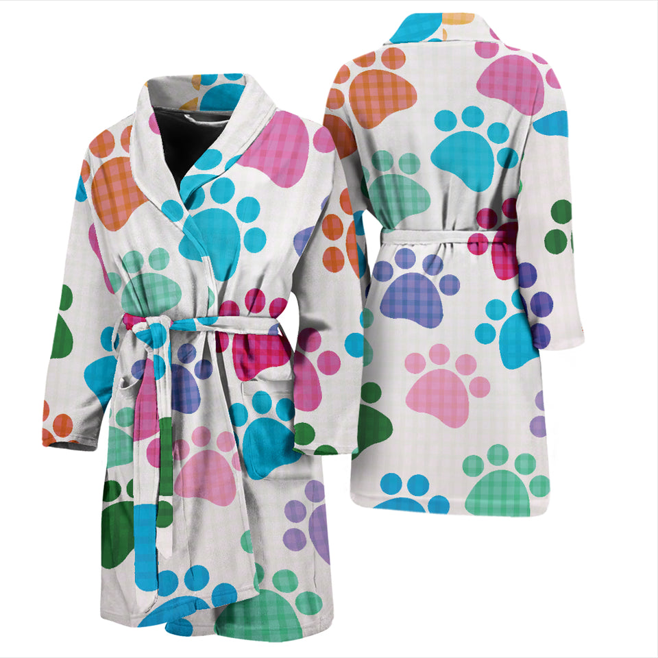 Dog Paws Pattern Print Design 01 Men's Bathrobe