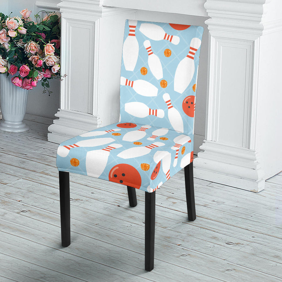 Bowling Ball Bowling Pins Blue Blackground Dining Chair Slipcover