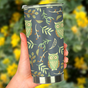 Cute Owls Leaves Pattern Tumbler