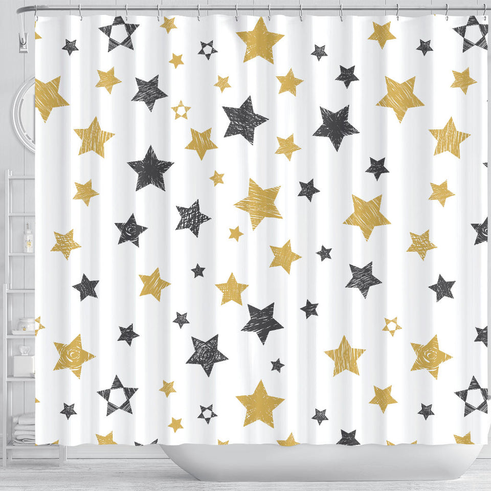 Hand Drawn Gold Black Star Pattern Shower Curtain Fulfilled In US