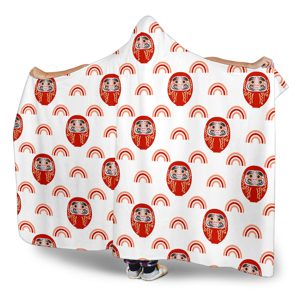 Daruma Japanese Wooden Doll Design Pattern Hooded Blanket