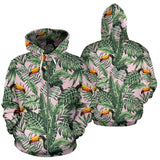 Toucan Tropical Green Jungle Palm Pattern Zip Up Hoodie