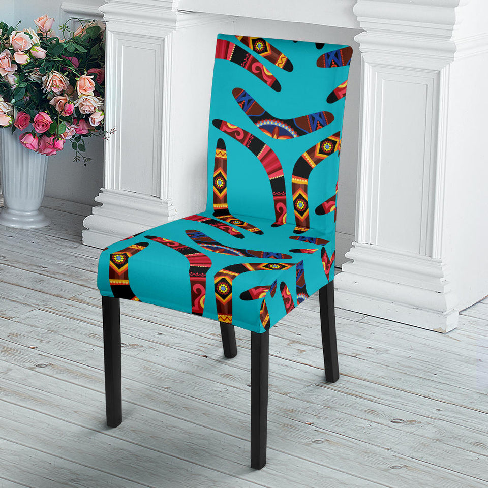 Boomerang Australian Aboriginal Ornament Blue Background Dining Chair Slipcover
