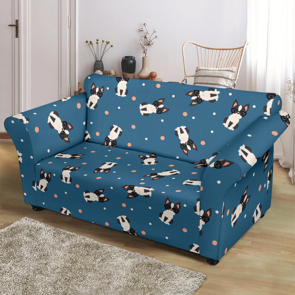 Cute Boston Terrier Dog Spattern Loveseat Couch Slipcover
