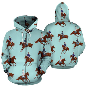 Horses Running Horses Rider Pattern Zip Up Hoodie