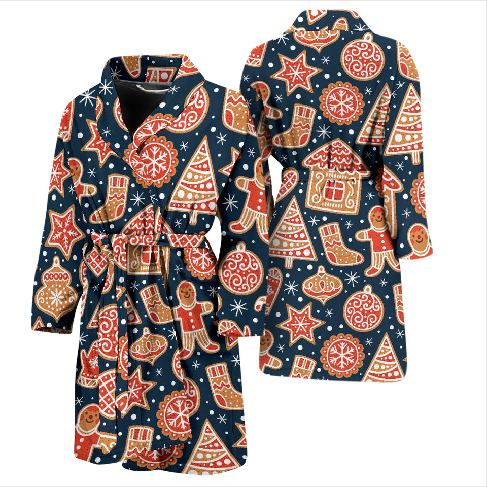 Christmas Gingerbread Cookie Pattern Men'S Bathrobe