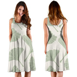 Ginkgo Leaves Pattern Sleeveless Midi Dress