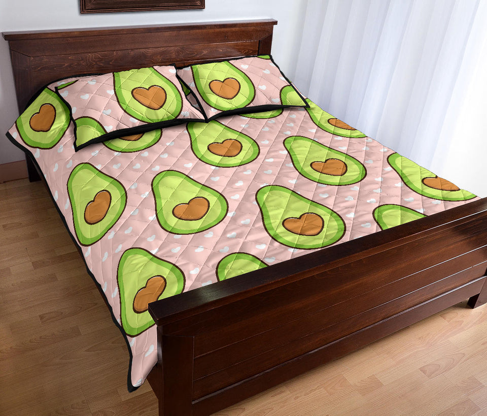 Avocado heart pink background Quilt Bed Set