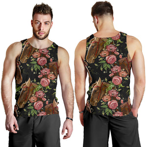 Horse head wild roses pattern Men Tank Top