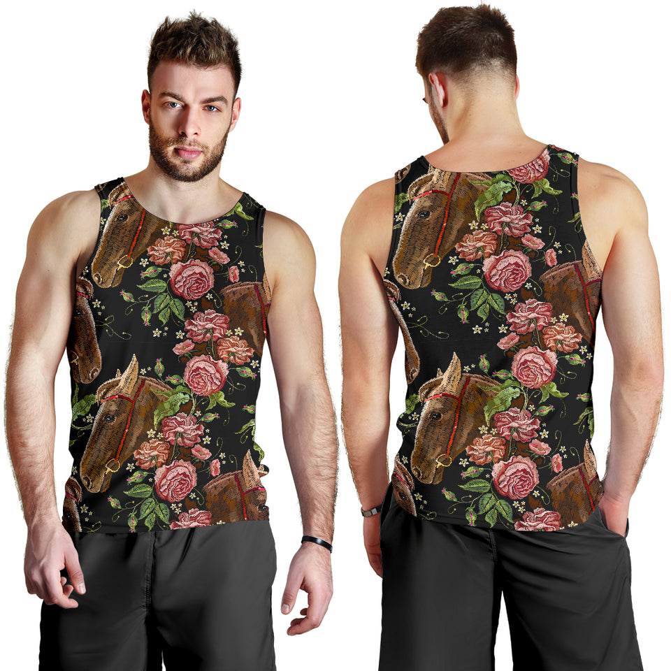 Horse head wild roses pattern Men Tank Top