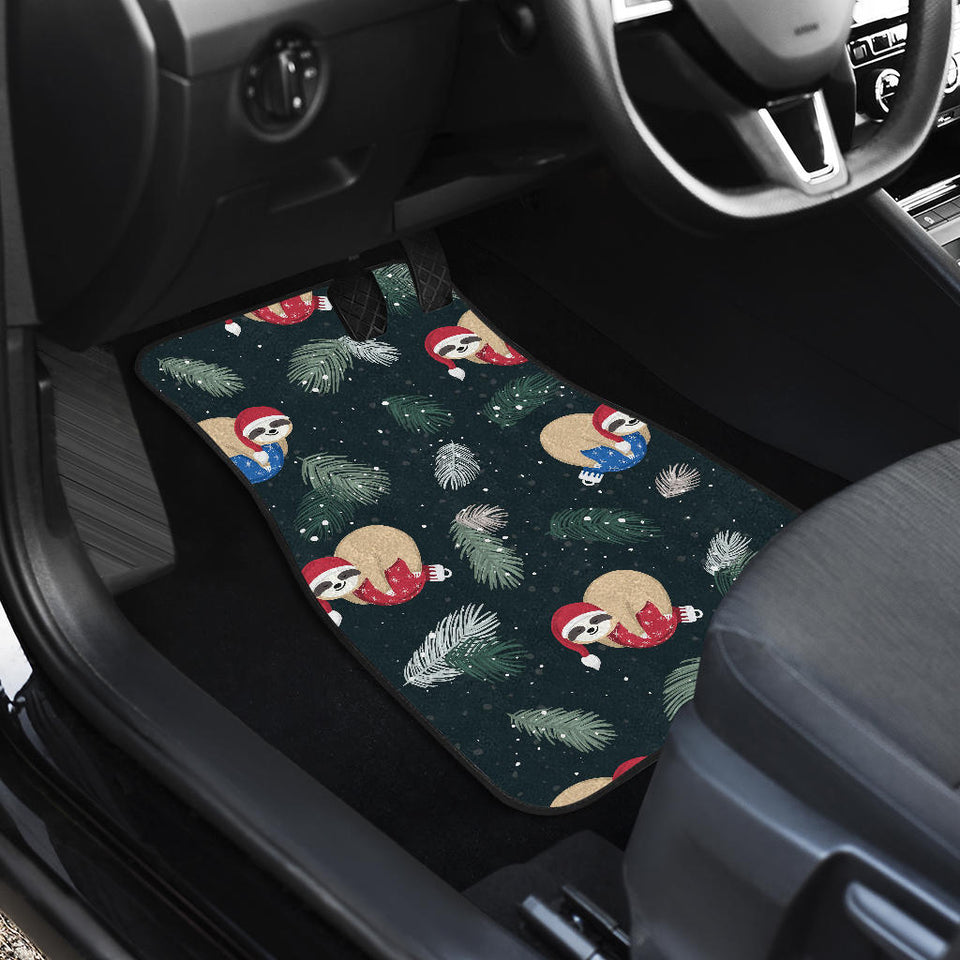 Cute Sloths Sleeping Christmas Ball Santa Hat Pattern Front And Back Car Mats