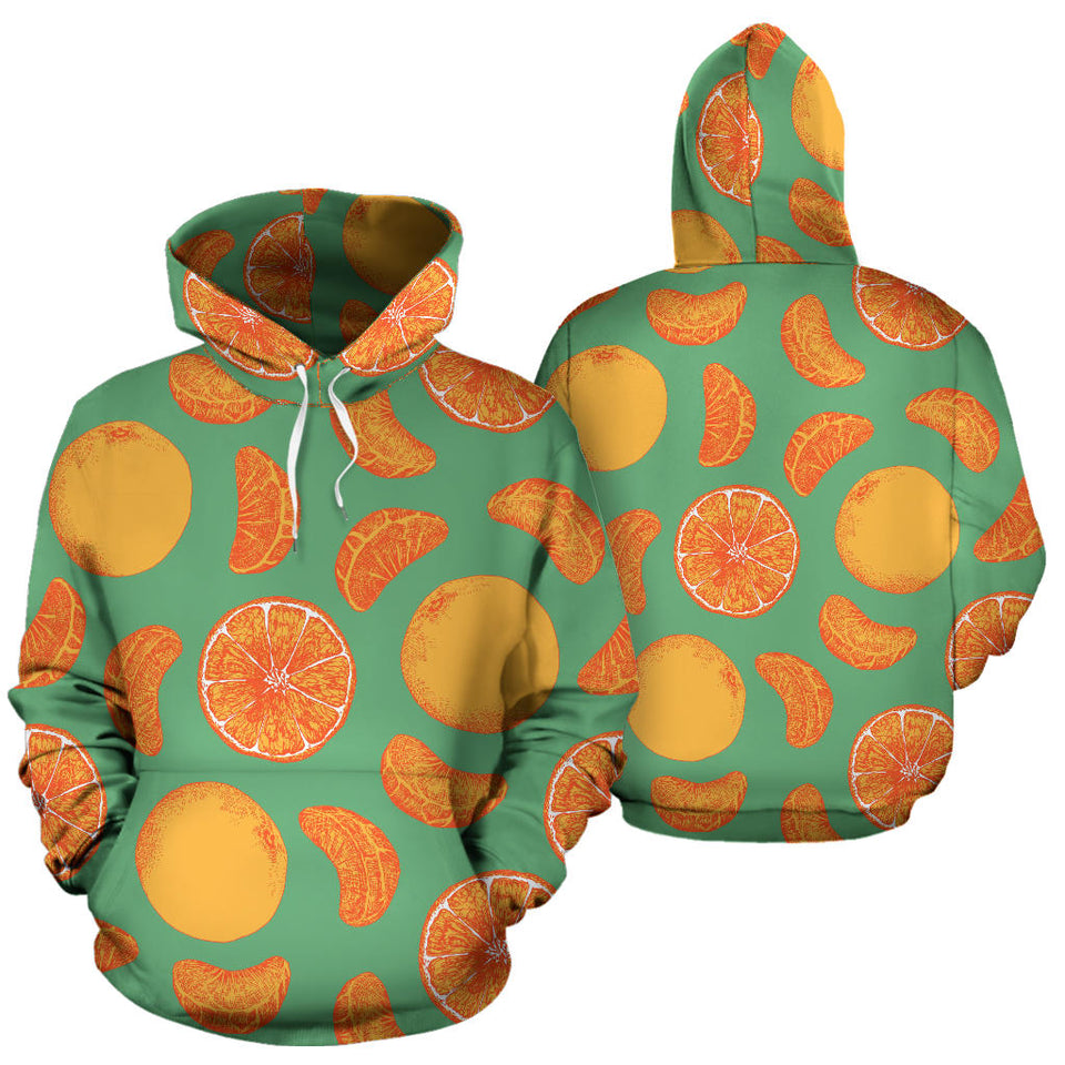 Orange Fruit Pattern Green Background Men Women Pullover Hoodie
