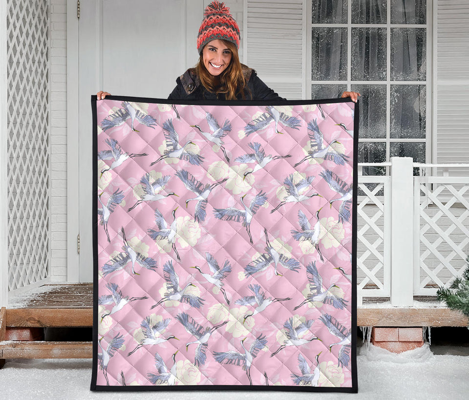 Japanese Crane Rose Pattern Premium Quilt