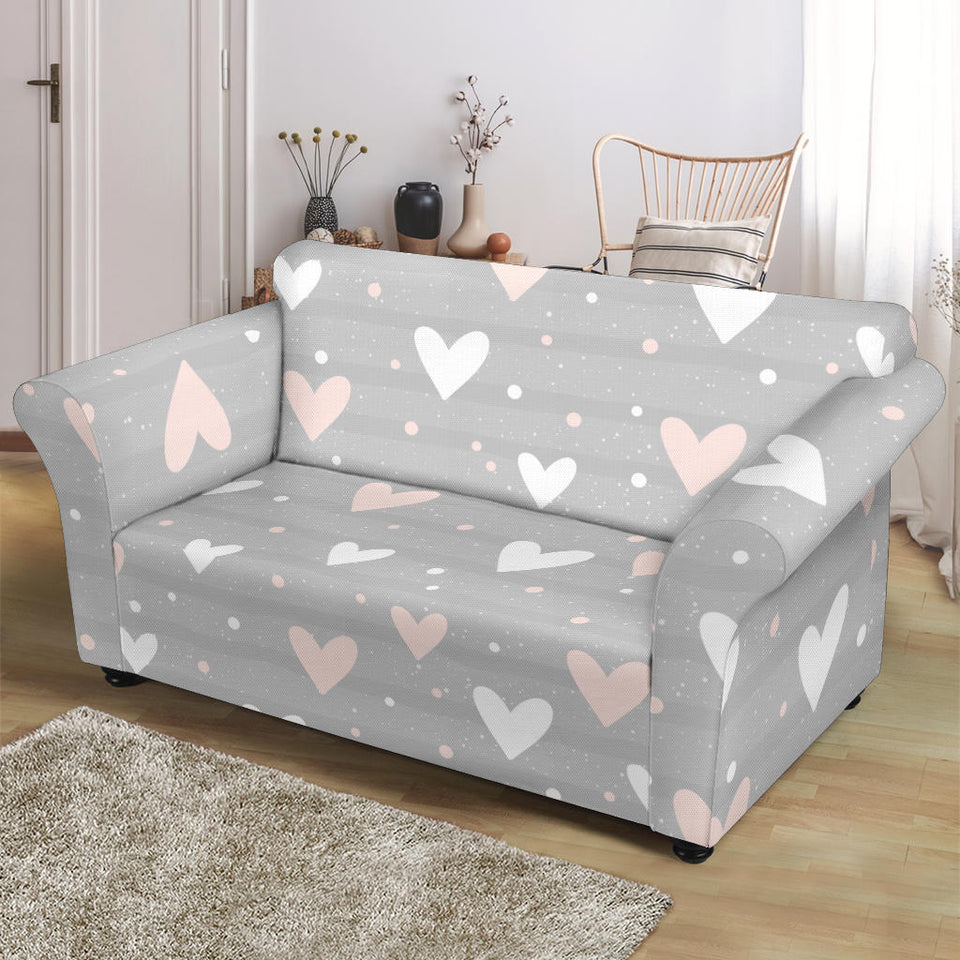 Heart Pattern Gray Background Loveseat Couch Slipcover