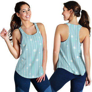 Snowflake pattern blue stripe background Women Racerback Tank Top
