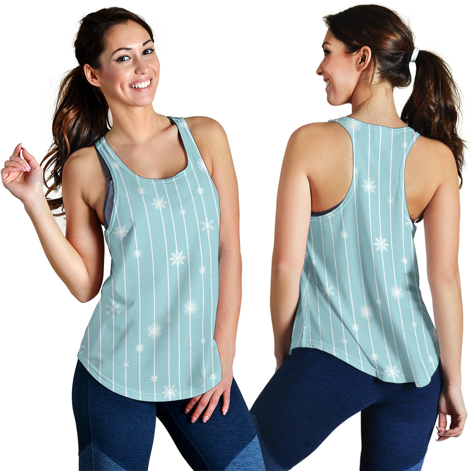 Snowflake pattern blue stripe background Women Racerback Tank Top