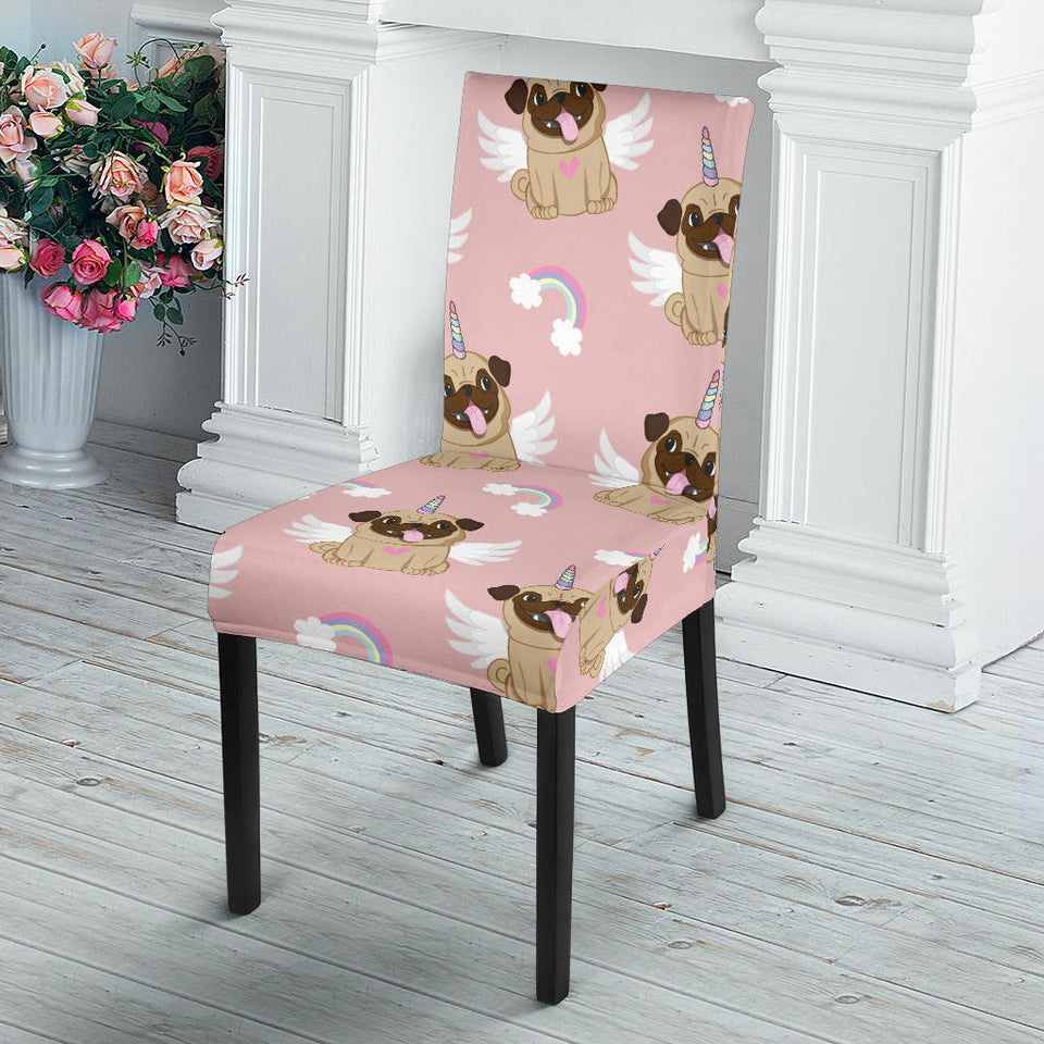 Cute Unicorn Pug Pattern Dining Chair Slipcover
