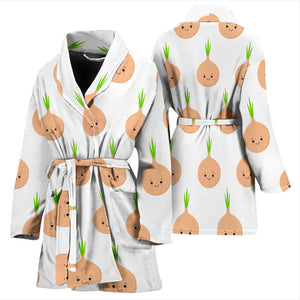 Cute Onions Smiling Faces Women'S Bathrobe