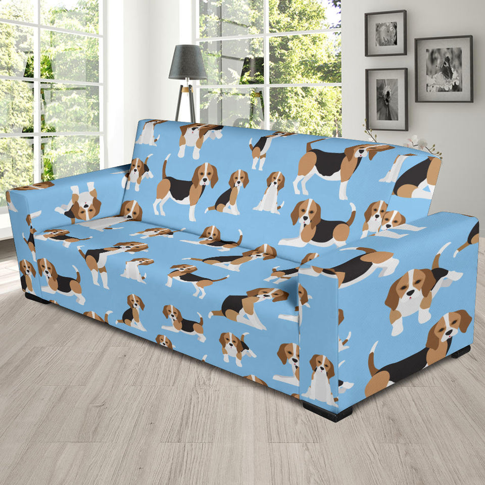 Beagle Dog Blue Background Pattern Sofa Slipcover