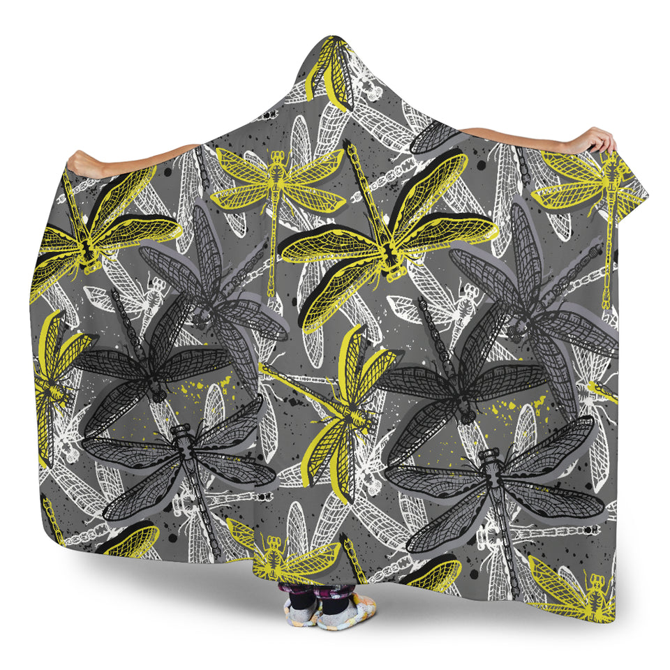 Hand Drawn Dragonfly Pattern Hooded Blanket
