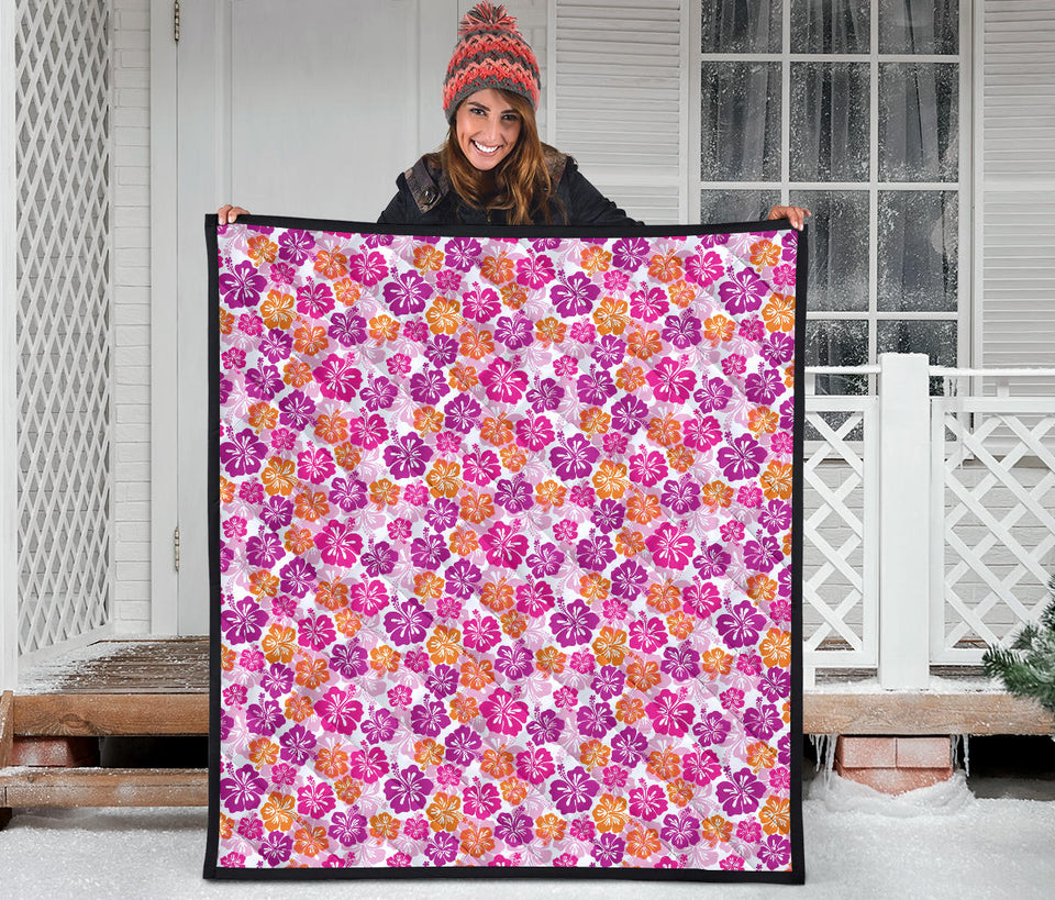 Hibiscus Pattern Print Design 01 Premium Quilt
