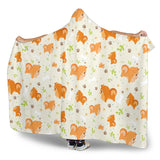 Cute Brown Pomeranian Paw Leave Bone Pattern Hooded Blanket