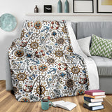 Cute Nautical Steering Wheel Anchor Pattern Premium Blanket