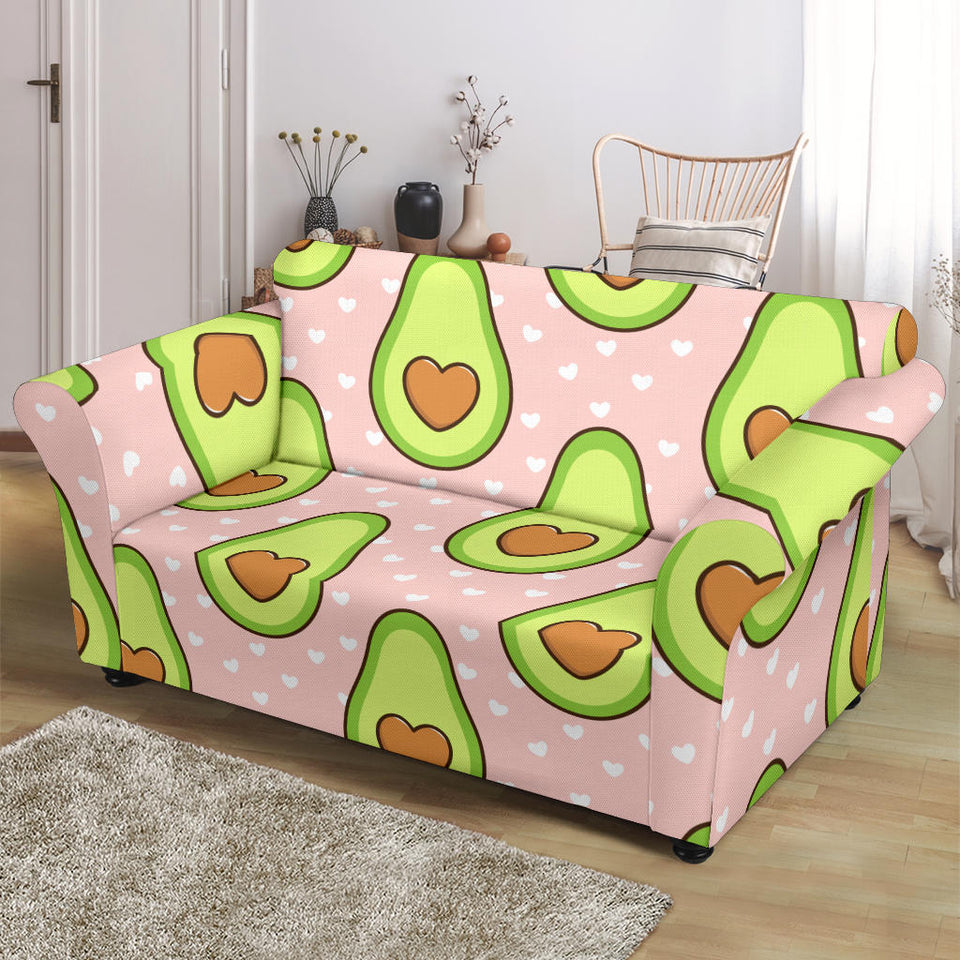 Avocado Heart Pink Background Loveseat Couch Slipcover