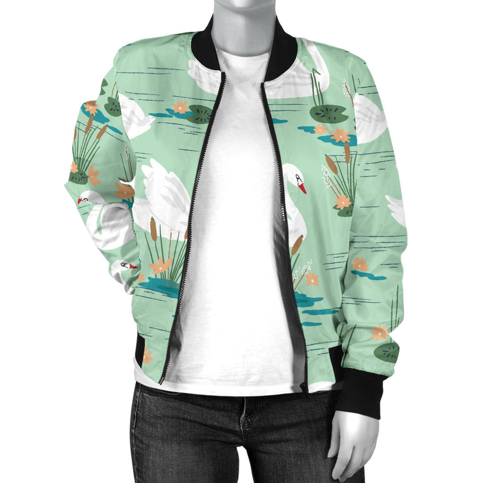 White Swan Lake Pattern Women'S Bomber Jacket