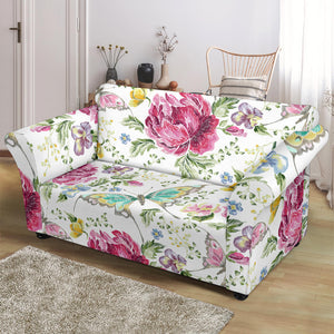 Hand Drawn Butterfly Rose Loveseat Couch Slipcover