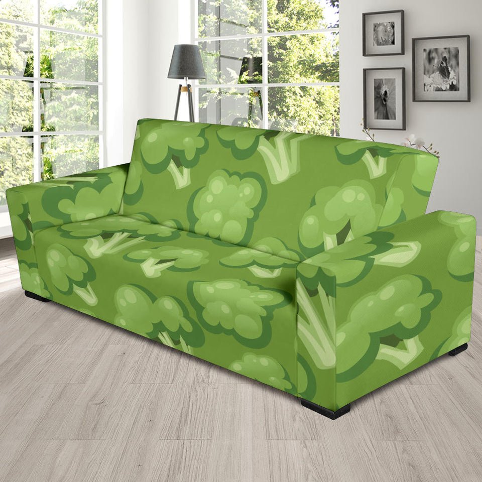 Broccoli Pattern Green Background Sofa Slipcover