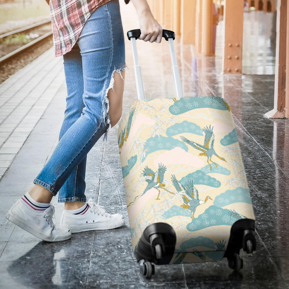 Bonsai Bamboo Stork Japanese Pattern Cream Theme Luggage Covers