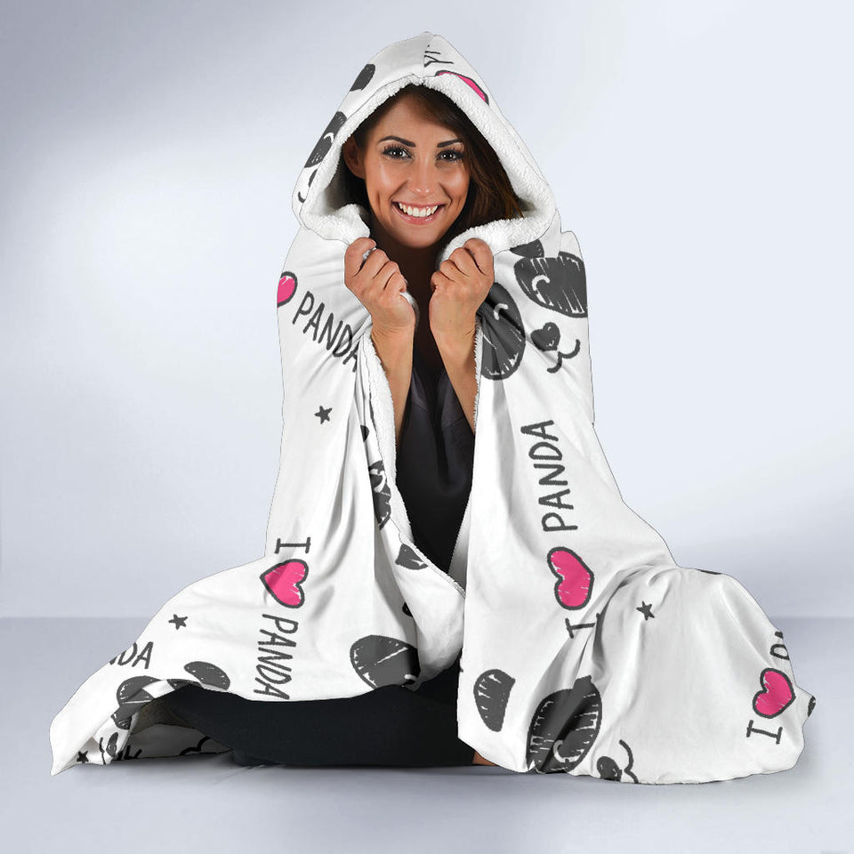 Hand Drawn Faces Of Pandas Pattern Hooded Blanket
